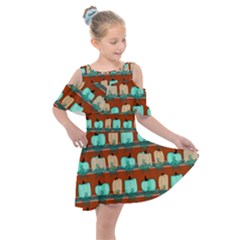 Bluegreen Pumpkins Kids  Shoulder Cutout Chiffon Dress by bloomingvinedesign