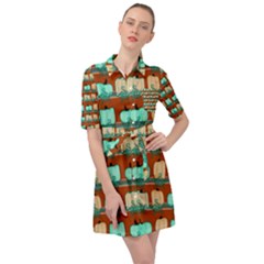 Bluegreen Pumpkins Belted Shirt Dress