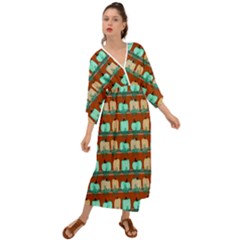 Bluegreen Pumpkins Grecian Style  Maxi Dress