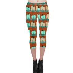 Bluegreen Pumpkins Capri Leggings  by bloomingvinedesign