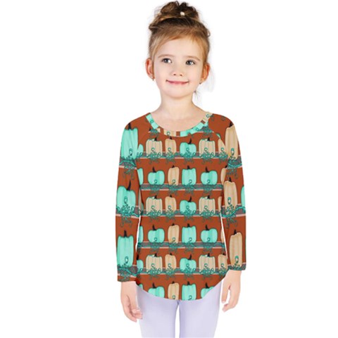 Bluegreen Pumpkins Kids  Long Sleeve Tee by bloomingvinedesign