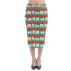 Bluegreen Pumpkins Velvet Midi Pencil Skirt by bloomingvinedesign