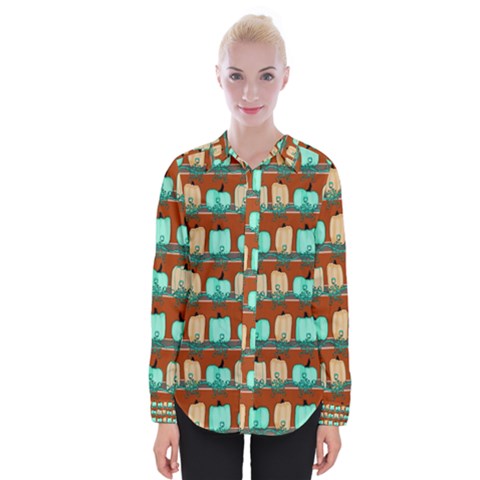 Bluegreen Pumpkins Womens Long Sleeve Shirt by bloomingvinedesign