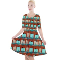 Bluegreen Pumpkins Quarter Sleeve A-line Dress by bloomingvinedesign