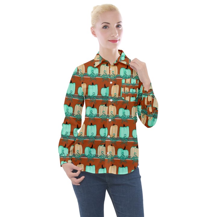 Bluegreen Pumpkins Women s Long Sleeve Pocket Shirt