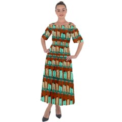 Bluegreen Pumpkins Shoulder Straps Boho Maxi Dress 