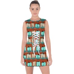 Bluegreen Pumpkins Lace Up Front Bodycon Dress