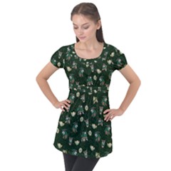 Grass Love Puff Sleeve Tunic Top by Mezalola