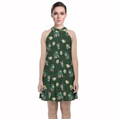 Grass Love Velvet Halter Neckline Dress 