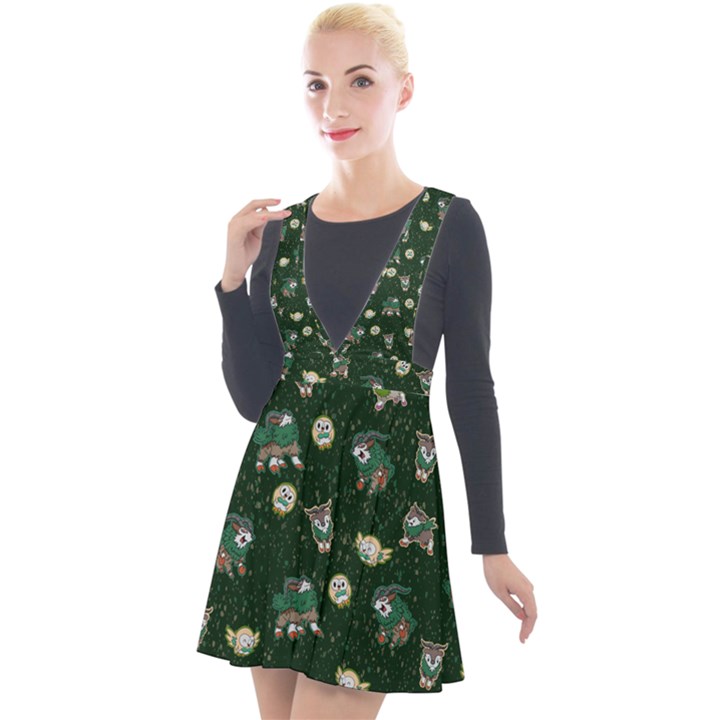 Grass Love Plunge Pinafore Velour Dress