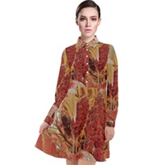 Autumn Colors Leaf Leaves Brown Red Long Sleeve Chiffon Shirt Dress