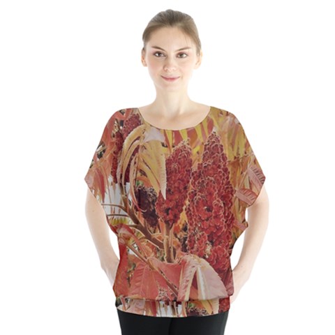 Autumn Colors Leaf Leaves Brown Red Batwing Chiffon Blouse by yoursparklingshop