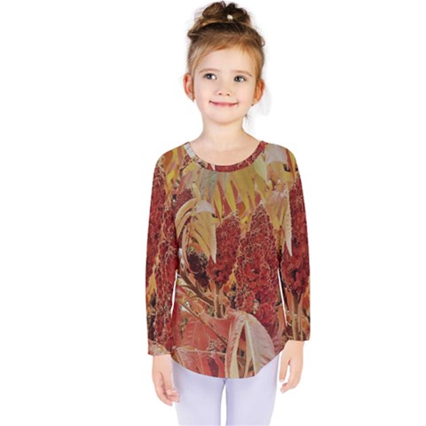 Autumn Colors Leaf Leaves Brown Red Kids  Long Sleeve Tee by yoursparklingshop