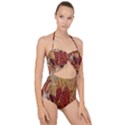 Autumn Colors Leaf Leaves Brown Red Scallop Top Cut Out Swimsuit View1