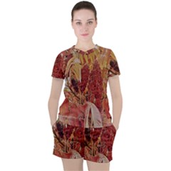 Autumn Colors Leaf Leaves Brown Red Women s Tee and Shorts Set