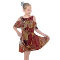 Autumn Colors Leaf Leaves Brown Red Kids  Shoulder Cutout Chiffon Dress