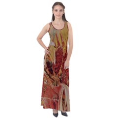 Autumn Colors Leaf Leaves Brown Red Sleeveless Velour Maxi Dress