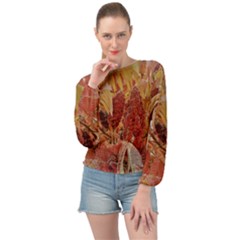 Autumn Colors Leaf Leaves Brown Red Banded Bottom Chiffon Top