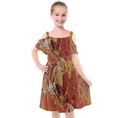 Autumn Colors Leaf Leaves Brown Red Kids  Cut Out Shoulders Chiffon Dress