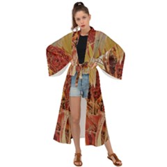 Autumn Colors Leaf Leaves Brown Red Maxi Kimono