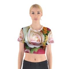 Floral Bouquet Orange Pink Rose Cotton Crop Top by yoursparklingshop