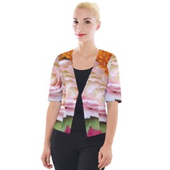 Floral Bouquet Orange Pink Rose Cropped Button Cardigan by yoursparklingshop