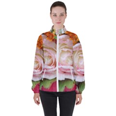 Floral Bouquet Orange Pink Rose Women s High Neck Windbreaker by yoursparklingshop