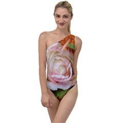 Floral Bouquet Orange Pink Rose To One Side Swimsuit by yoursparklingshop