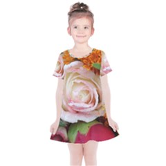 Floral Bouquet Orange Pink Rose Kids  Simple Cotton Dress by yoursparklingshop