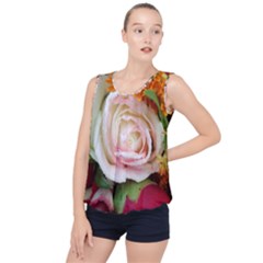 Floral Bouquet Orange Pink Rose Bubble Hem Chiffon Tank Top by yoursparklingshop