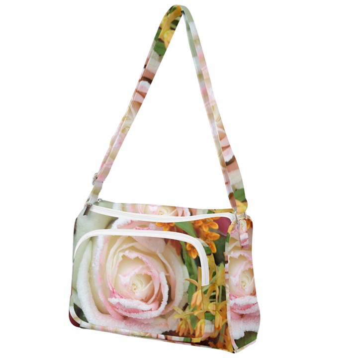 Floral Bouquet Orange Pink Rose Front Pocket Crossbody Bag