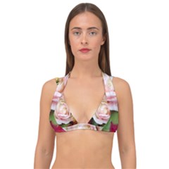 Floral Bouquet Orange Pink Rose Double Strap Halter Bikini Top