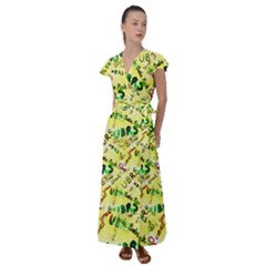 Ubrs Yellow Flutter Sleeve Maxi Dress