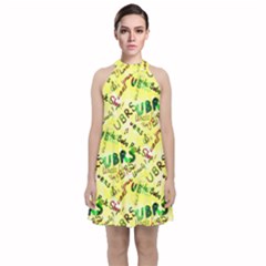 Ubrs Yellow Velvet Halter Neckline Dress 