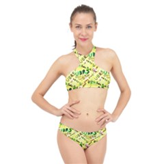 Ubrs Yellow High Neck Bikini Set by Rokinart