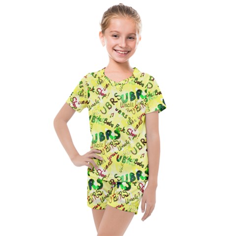 Ubrs Yellow Kids  Mesh Tee And Shorts Set by Rokinart