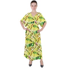 Ubrs Yellow V-neck Boho Style Maxi Dress