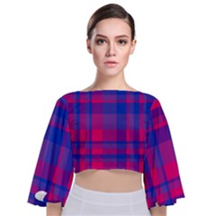 Bisexual Plaid Tie Back Butterfly Sleeve Chiffon Top by NanaLeonti