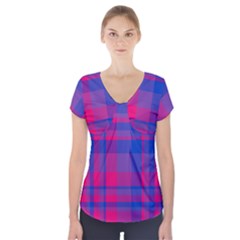 Bisexual Plaid Short Sleeve Front Detail Top by NanaLeonti