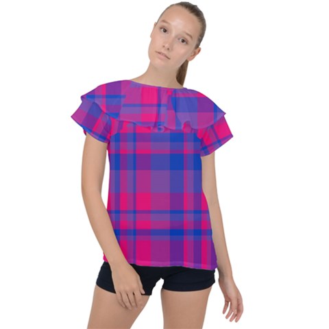 Bisexual Plaid Ruffle Collar Chiffon Blouse by NanaLeonti