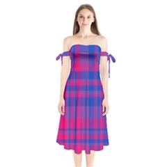 Bisexual Plaid Shoulder Tie Bardot Midi Dress by NanaLeonti