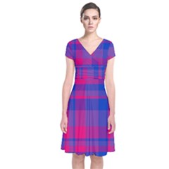 Bisexualplaid Short Sleeve Front Wrap Dress