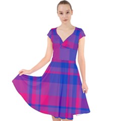 Bisexualplaid Cap Sleeve Front Wrap Midi Dress