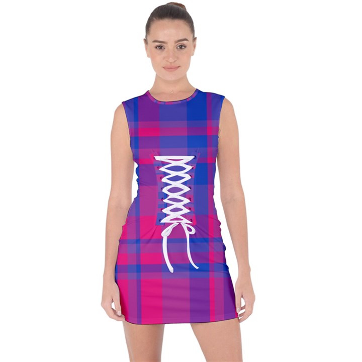 Bisexualplaid Lace Up Front Bodycon Dress