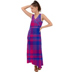 Bisexual Plaid V-neck Chiffon Maxi Dress by NanaLeonti