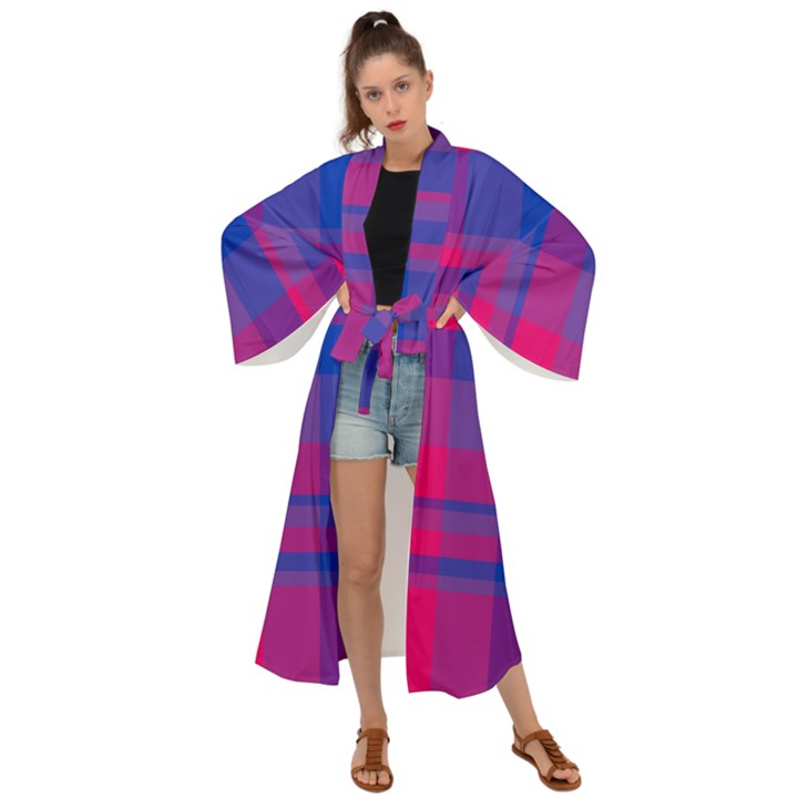 Bisexual plaid Maxi Kimono