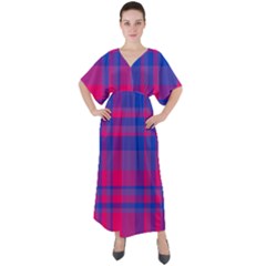 Bisexual Plaid V-neck Boho Style Maxi Dress