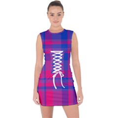 Bisexual Plaid Lace Up Front Bodycon Dress