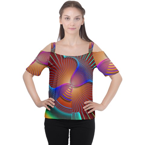 Lines Rays Background Light Rainbow Cutout Shoulder Tee by Bajindul