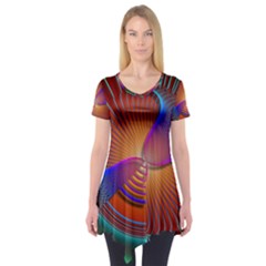 Lines Rays Background Light Rainbow Short Sleeve Tunic  by Bajindul